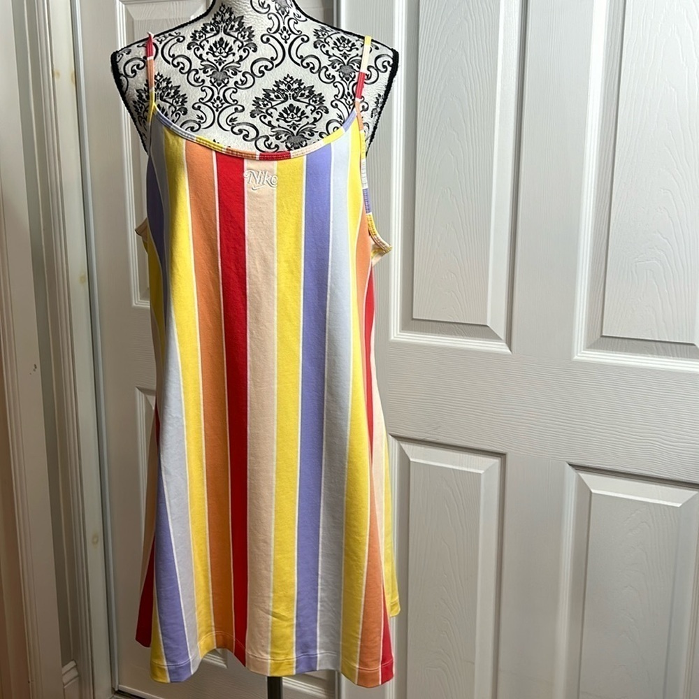 Nike‎ Bright Bold Vertical Strips Spaghetti Strap Tank Top Dress READ